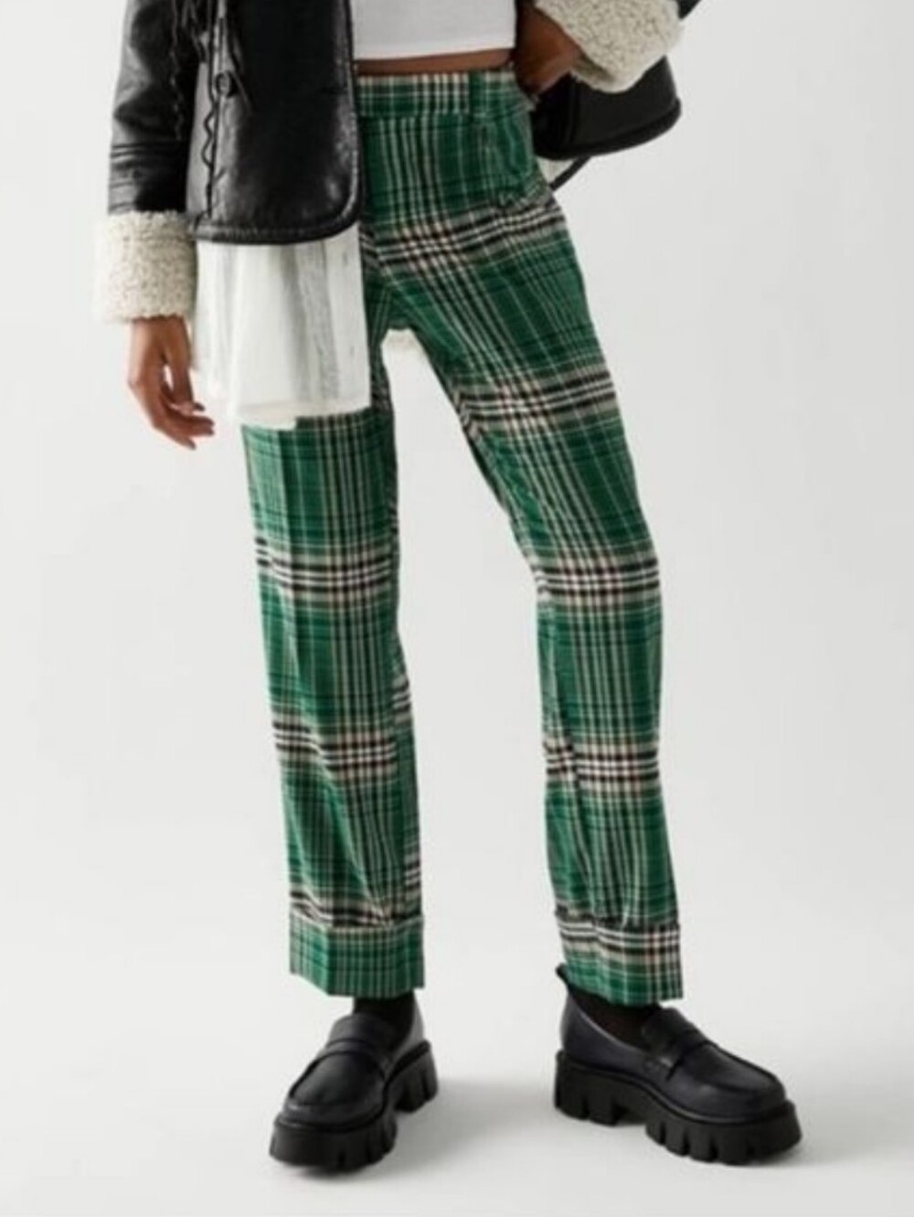 Free People Green Plaid Pants